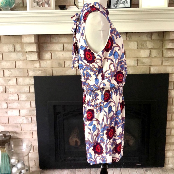 Gibson Floral Elastic Waist High Ruffle Neck Sleeveless Romper size Large - Picture 9 of 15